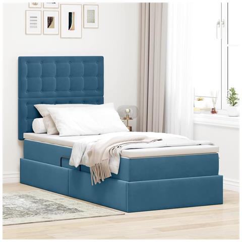 Letto con contenitore e LED Blu Scuro 90 x 200 cm Velluto - Foto 2