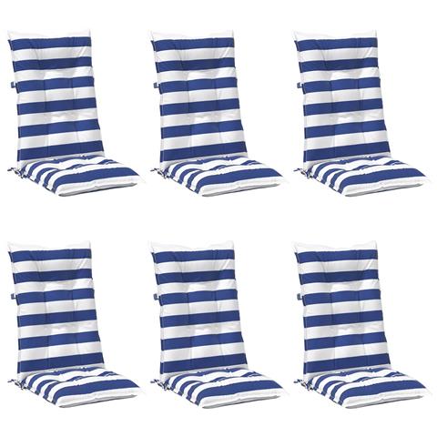 Cuscino da Esterno 6 pcs Blu e Bianco 120 x 50 x 7 cm Tessuto - Foto 1