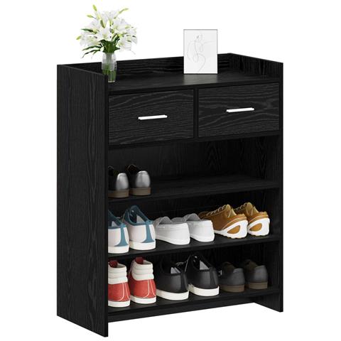 Mobile per scarpe con cassetto Rovere Nero 73,5 x 36 x 92 cm - Foto 2