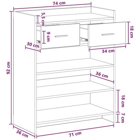 Mobile per scarpe con cassetto Rovere Nero 73,5 x 36 x 92 cm - Foto 8