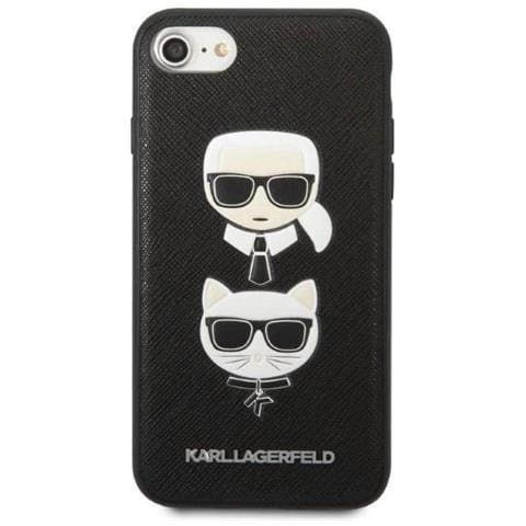 Karl Lagerfeld Klhci8sakickcbk Custodia Nera /nera Saffiano Per Iphone 7/8 / Se 2020 / Se 2022 Con Testa Di Karl E Choupette - Foto 1