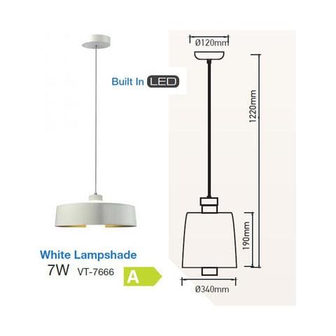 Lampadario Moderno Pendente 1mt Diffusore Acrilico E Piastra Led Smd 7w 3000k 120° 400lm White Metal Ø340mm Vt-7666 - Sku 3939 - Foto 4