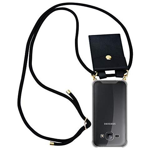 Catena Di Telefoni Cellulari Compatibile Con Samsung Galaxy J1 2015 In Nero - Coperchio Protettivo In Silicone Con Anelli D'oro, Cinturino In Corda E Custodia Staccabile - Foto 1
