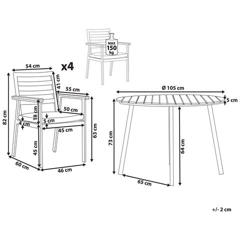 Set Da Pranzo Da Giardino 4 Posti In Alluminio Bianco Con Cuscini Grigi Cavoli - Foto 16