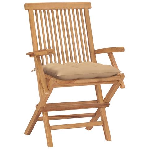 Sedie da Giardino con Cuscini Beige 4 pz Massello di Teak - Foto 2