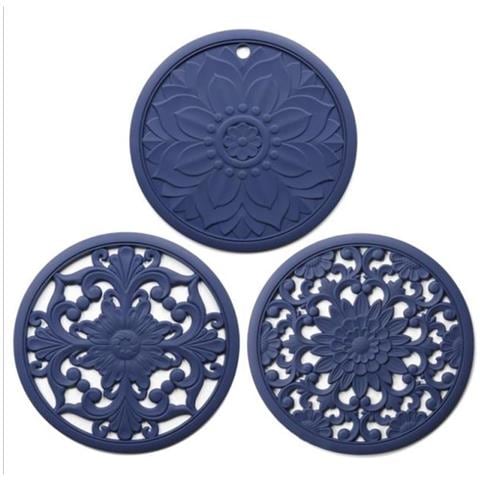 INLAW 3 Pezzi / set Tappetino Sottopentola In Silicone Antiscivolo Sottobicchieri Sottobicchieri Per Pentole Calde Da Cucina Pastiglie Calde (blu)