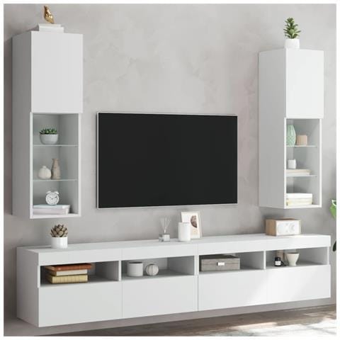 Mobili Porta Tv Con Luci Led 2 Pz Bianchi 30,5x30x102 Cm - Foto 3