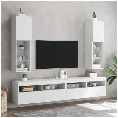 Mobili Porta Tv Con Luci Led 2 Pz Bianchi 30,5x30x102 Cm - Foto 1