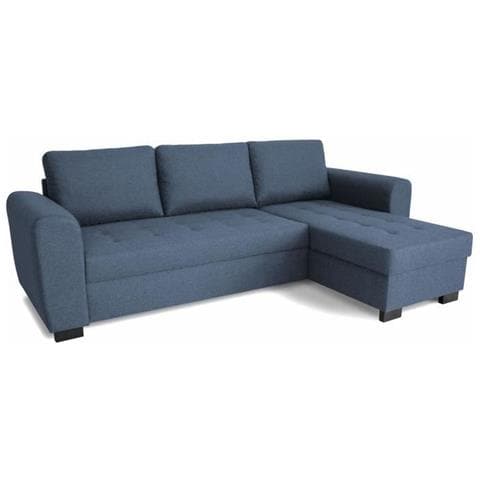 Divano Angolare Fisso Reversibile A 4 Posti - Tessuto Blu - 245 X 150 X 86 Cm - Foto 1