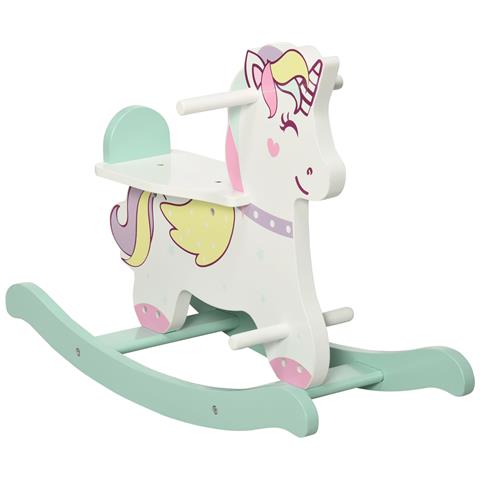 Cavallo A Dondolo Per Bambini 1-3 Anni Con Maniglie, Schienale E Pedali In Mdf, 68l X 27p X 47.5a Cm, Multicolore - Foto 1