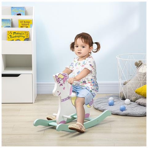 Cavallo A Dondolo Per Bambini 1-3 Anni Con Maniglie, Schienale E Pedali In Mdf, 68l X 27p X 47.5a Cm, Multicolore - Foto 6