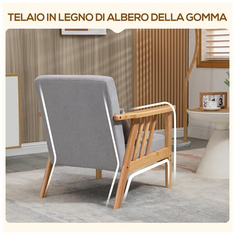 Poltrona Moderna Con Rivestimento Vellutato E Struttura In Legno, 68x75x78cm, Grigio - Foto 6
