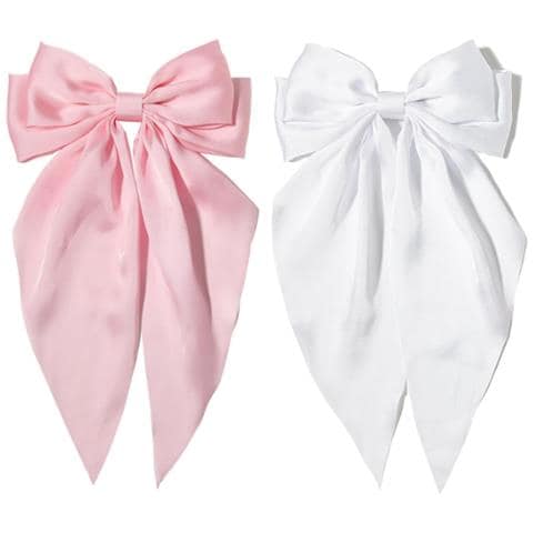 Nastro Per Capelli Con Fiocchi Per Capelli Grandi A Coda Lunga Pink + White - Foto 1