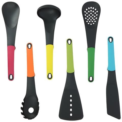 Set Utensili Da Cucina 6 Pezzi Con Manico Ergonomico Supporto Rotante, Multicolore - Foto 1