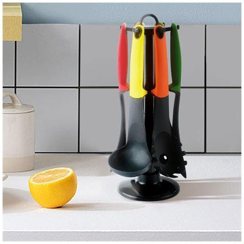 Set Utensili Da Cucina 6 Pezzi Con Manico Ergonomico Supporto Rotante, Multicolore - Foto 2
