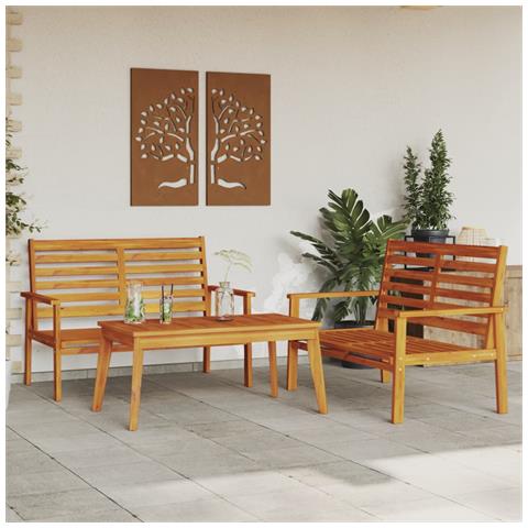 Set Da Salotto Da Giardino 3 Pz In Legno Massello Di Acacia - Foto 1