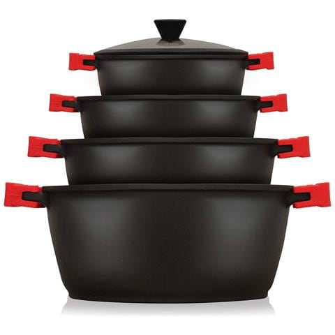 Blackt4 Set Pentole Induzione Set Pentole 8 Pezzi Alluminio Fuso, Coperchi Vetro Nero - Foto 1