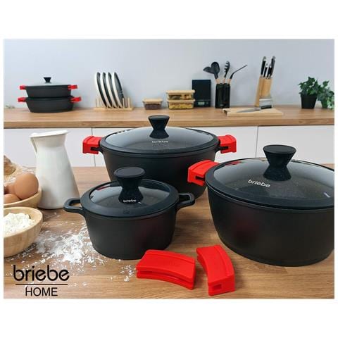 Blackt4 Set Pentole Induzione Set Pentole 8 Pezzi Alluminio Fuso, Coperchi Vetro Nero - Foto 2