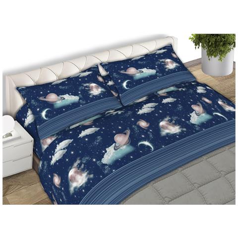 Completo Lenzuola Letto 100% Cotone Made Italy Disegno Planet Cn Matrimoniale Planet - Foto 1