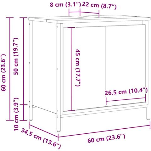 Mobile Lavabo da Bagno Rovere Sonoma 60x34,5x60 cm - Foto 2
