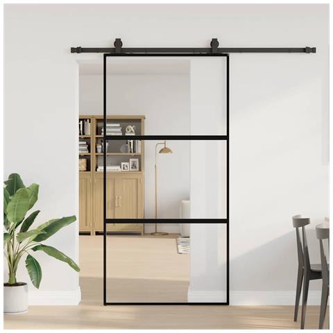 Porta Scorrevole Ferramenta Nera 102,5x205 cm Vetro Temperato - Foto 1