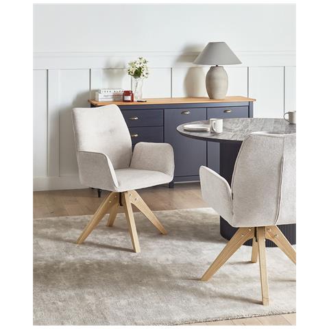 Sedia Da Pranzo Mokena Lino Sintetico Beige Chiaro - Foto 1