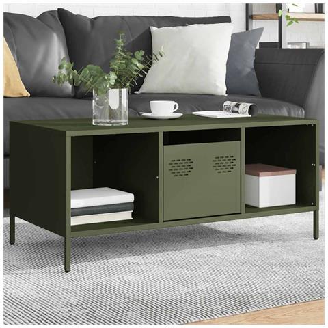 Tavolino Verde Oliva 101,5x50x43,5 Cm Acciaio Laminato A Freddo - Foto 1