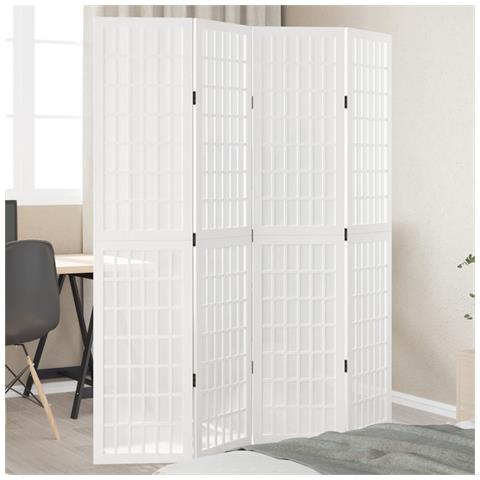 Divisorio Ambienti 4pannelli Bianco Legno Massello Di Paulownia - Foto 1