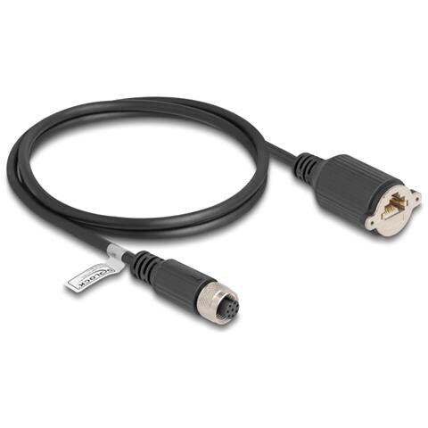 Cavo M12 codificato A da 8 pin femmina per RJ45 femmina per installazione Cat. 5e FTP da 1 m nero - Foto 1