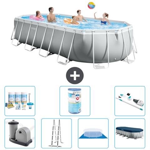 Piscina Fuori Terra - Ovale - 610x305x122 Cm - Grigio - Include Accessori Coordinati A2625 - Foto 1