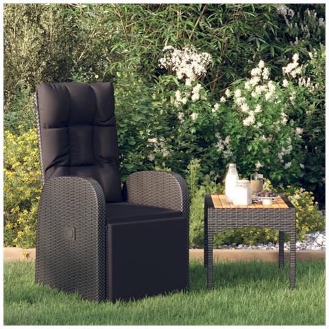 Sedia Da Giardino Reclinabile Con Cuscino In Polyrattan Nero - Foto 6