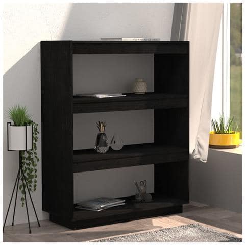 Libreria /divisorio Nero 80x35x103 Cm In Legno Massello Di Pino - Foto 2