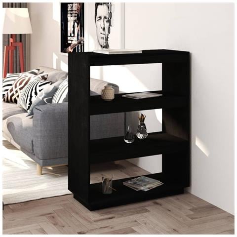 Libreria /divisorio Nero 80x35x103 Cm In Legno Massello Di Pino - Foto 8