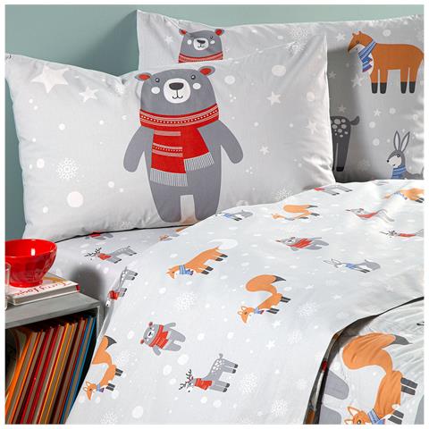 Completo Lenzuola Piazza E Mezza Kids Teddy In Cotone Colore Grigio Misura Singolo - Foto 1