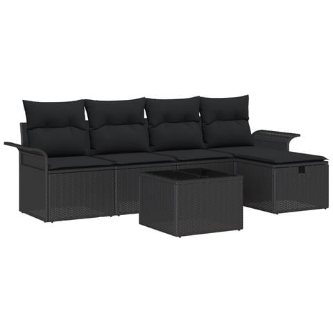 Set di Divani da Giardino a 6 Pezzi con Cuscini Neri in Polyrattan - Foto 1