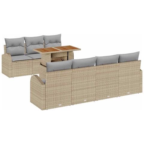 Set Divano da Giardino 8 Pezzi con Cuscini Beige Rattan Polietilene, Divano da Giardino 2 Posti con Ripostiglio e Cuscini Beige Rattan Polietilene - Foto 1