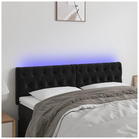 Testiera a LED Nera 160x7x78/88 cm in Velluto - Foto 2