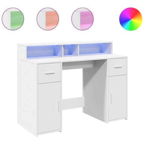 Scrivania con Luci LED Bianca 120x55x91 cm in Truciolato - Foto 1