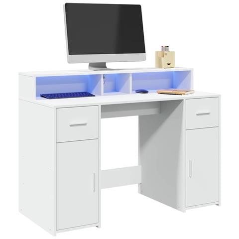 Scrivania con Luci LED Bianca 120x55x91 cm in Truciolato - Foto 2