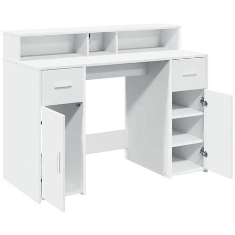 Scrivania con Luci LED Bianca 120x55x91 cm in Truciolato - Foto 9