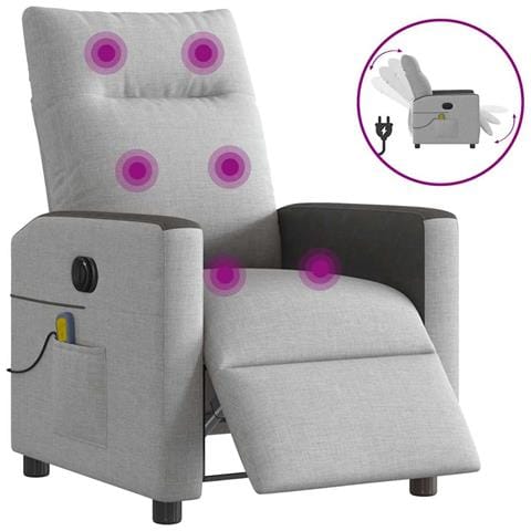 Poltrona Reclinabile Massaggio Elettrica Grigio Nuvola Tessuto - Foto 1