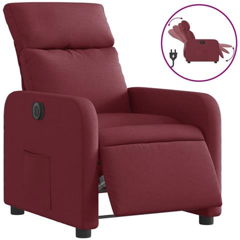 Poltrona Elettrica Reclinabile Rosso Vino in Tessuto - Foto 1