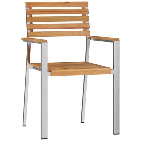 Sedia da giardino impilabile 4 pz in legno massello di teak e acciaio inossidabile - Foto 1