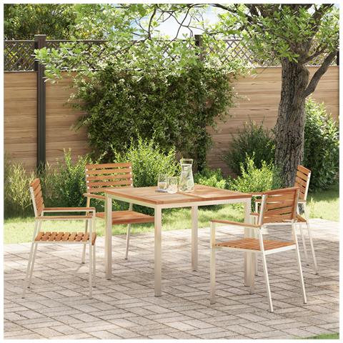 Sedia da giardino impilabile 4 pz in legno massello di teak e acciaio inossidabile - Foto 2