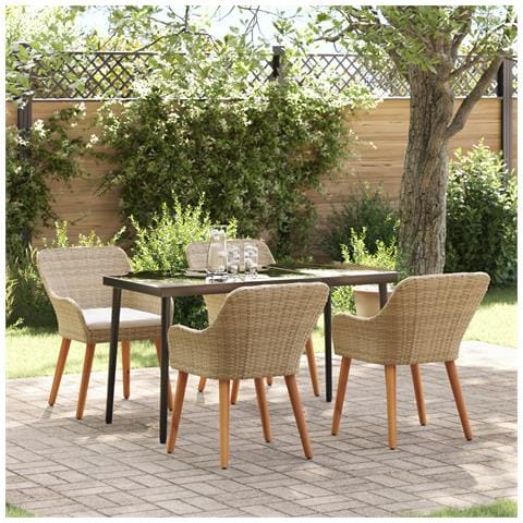 Set da Pranzo per Giardino da 5 Pezzi in Rattan Poliestere Beige - Foto 2