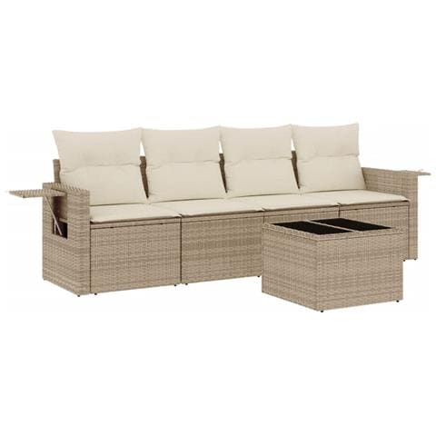 Set Divano da Giardino 5 pz con Cuscini Beige in Polyrattan - Foto 1