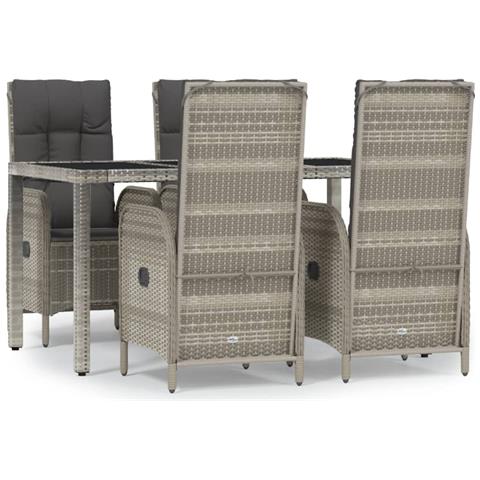 Set da Pranzo da Giardino 5 pz con Cuscini in Polyrattan Grigio - Foto 1