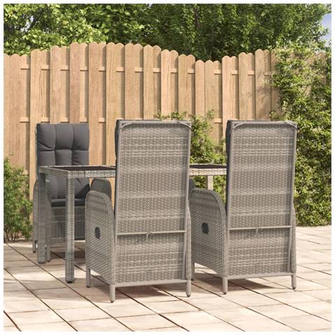 Set da Pranzo da Giardino 5 pz con Cuscini in Polyrattan Grigio - Foto 2