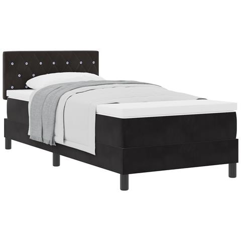 Letto con Rete a Molla e Materasso Nero 100x200 cm Velluto - Foto 1