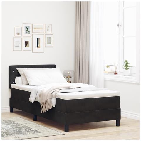 Letto con Rete a Molla e Materasso Nero 100x200 cm Velluto - Foto 2